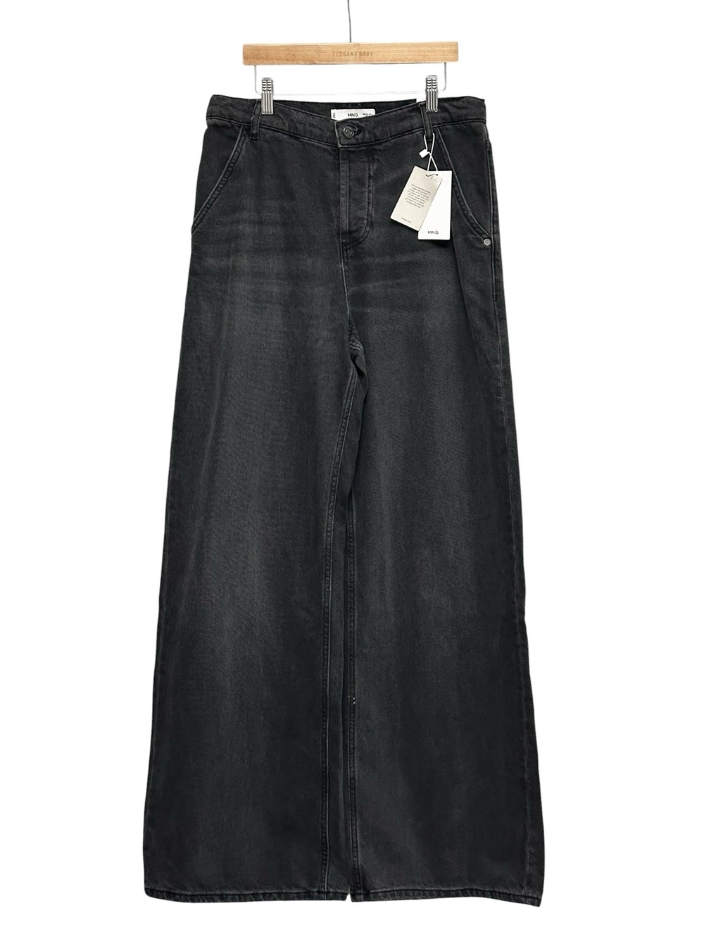 MNG Mango Alexa Black Wide Leg Baggy Jeans Washed Black Contemporary Size 6